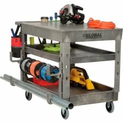 Global Industrial Flat Top Utility Cart w/3 Shelves, 44"L x 25-1/2"W x 32-1/2"H, Gray -Utility Carts Elegant store 800348 02