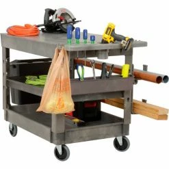 Global Industrial Flat Top Utility Cart w/3 Shelves, 44"L x 25-1/2"W x 32-1/2"H, Gray -Utility Carts Elegant store 800348 03