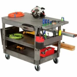 Global Industrial Flat Top Utility Cart w/3 Shelves, 44"L x 25-1/2"W x 32-1/2"H, Gray -Utility Carts Elegant store 800348 07