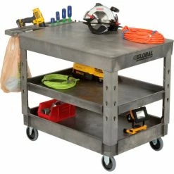 Global Industrial Flat Top Utility Cart w/3 Shelves, 44"L x 25-1/2"W x 32-1/2"H, Gray -Utility Carts Elegant store 800348 08
