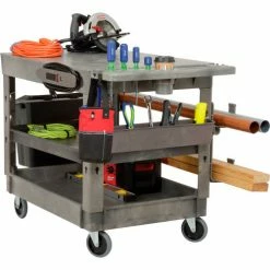 Global Industrial Flat Top Utility Cart w/3 Shelves, 44"L x 25-1/2"W x 32-1/2"H, Gray -Utility Carts Elegant store 800348 17