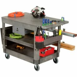 Global Industrial Flat Top Utility Cart w/3 Shelves, 44"L x 25-1/2"W x 32-1/2"H, Gray -Utility Carts Elegant store 800348 18