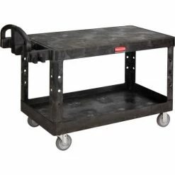 Rubbermaid® Plastic Flat Top Utility Cart, 2 Shelf, 54"Lx25"W, 5" Casters, Black