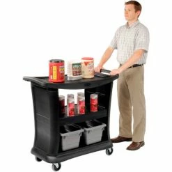 Rubbermaid® Service Cart w/3 Shelves & Enclosed Ends, 300 lb. Cap, 39"L x 21"W x 38"H, Black -Utility Carts Elegant store 986414 03