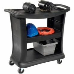Rubbermaid® Service Cart w/3 Shelves & Enclosed Ends, 300 lb. Cap, 39"L x 21"W x 38"H, Black -Utility Carts Elegant store 986414 05