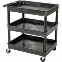 Luxor® TC111 Tray Top Shelf 3 Shelf Plastic Utility Cart 32x24 4" Casters -Utility Carts Elegant store 987183 02