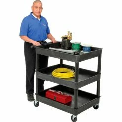 Luxor® TC111 Tray Top Shelf 3 Shelf Plastic Utility Cart 32x24 4" Casters -Utility Carts Elegant store 987183 04