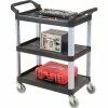 Luxor Service Cart w/3 Shelves, 200 lb. Capacity, 33-1/2"L x 16-3/4"W x 36-3/4"H, Black
