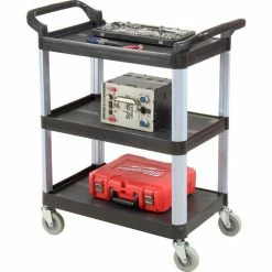 Luxor Service Cart w/3 Shelves, 200 lb. Capacity, 33-1/2"L x 16-3/4"W x 36-3/4"H, Black