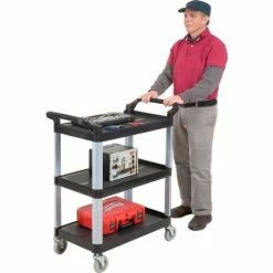 Luxor Service Cart w/3 Shelves, 200 lb. Capacity, 33-1/2"L x 16-3/4"W x 36-3/4"H, Black -Utility Carts Elegant store 987381 05