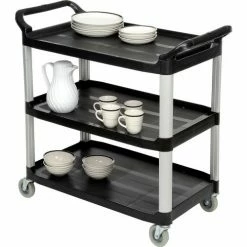 Luxor® Service Cart, Aluminum Posts, 3 Shelf, 40-1/2"Lx19-3/4"W, Black -Utility Carts Elegant store 987383 02