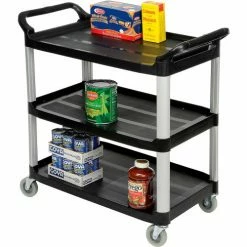 Luxor® Service Cart, Aluminum Posts, 3 Shelf, 40-1/2"Lx19-3/4"W, Black -Utility Carts Elegant store 987383 04