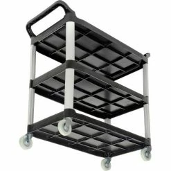 Luxor® Service Cart, Aluminum Posts, 3 Shelf, 40-1/2"Lx19-3/4"W, Black -Utility Carts Elegant store 987383 05