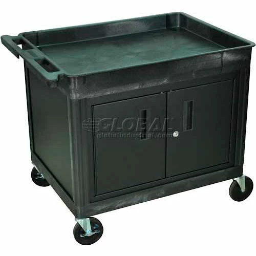 Luxor Tray Top Shelf Utility Cart w/Cabinet, 400 lb. Capacity, 32"L x 24"W x 30"H, Black 2 Luxor Tray Top Shelf Utility Cart w/Cabinet, 400 lb. Capacity, 32"L x 24"W x 30"H, Black - Image 2