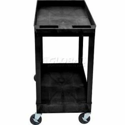 Luxor Plastic Utility Cart w/2 Shelves, 400 lb. Capacity, 35-1/4"L x 18"W x 36-1/4"H, Black -Utility Carts Elegant store 987973BK2