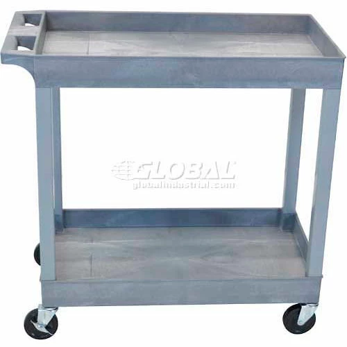 Luxor Plastic Utility Cart w/2 Shelves, 400 lb. Capacity, 35-1/4"L x 18"W x 34-1/4"H, Gray 2 Luxor Plastic Utility Cart w/2 Shelves, 400 lb. Capacity, 35-1/4"L x 18"W x 34-1/4"H, Gray - Image 2
