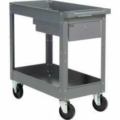 Global Industrial™ Stock Cart w/1 Drawer & 2 Shelves, 800 lb. Cap, 30"L x 16"W x 32"H, Gray