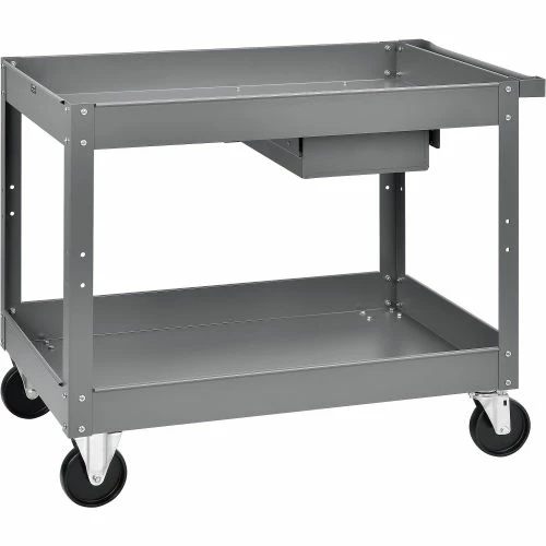 Global Industrial Stock Cart w/1 Drawer & 2 Shelves, 500 lb. Cap, 36"L x 24"W x 32"H, Gray 4 Global Industrial Stock Cart w/1 Drawer & 2 Shelves, 500 lb. Cap, 36"L x 24"W x 32"H, Gray - Image 4