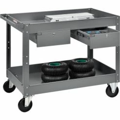 Global Industrial™ Stock Cart w/2 Drawers & 2 Shelves, 500 lb. Cap, 36"L x 24"W x 32"H, Gray