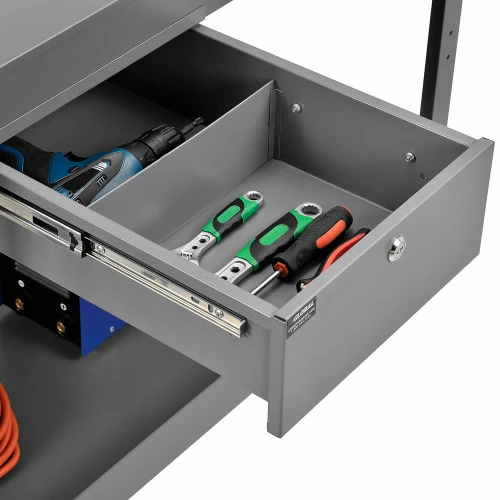 Global Industrial Stock Cart w/1 Drawer & 2 Shelves, 800 lb. Cap, 36"L x 24"W x 32"H, Gray 5 Global Industrial Stock Cart w/1 Drawer & 2 Shelves, 800 lb. Cap, 36"L x 24"W x 32"H, Gray - Image 5