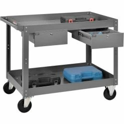 Global Industrial™ Stock Cart w/2 Drawers & 2 Shelves, 800 lb. Cap, 36"L x 24"W x 32"H, Gray