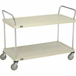 Nexel® Plastic Utility Cart w/2 Shelves & Poly Casters, 600 lb. Cap, 48"L x 24"W x 39"H, Tan