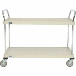 Nexel® Plastic Utility Cart w/2 Shelves & Poly Casters, 600 lb. Cap, 48"L x 24"W x 39"H, Tan -Utility Carts Elegant store B2256446 02