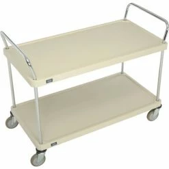 Nexel® Plastic Utility Cart w/2 Shelves & Poly Casters, 600 lb. Cap, 48"L x 24"W x 39"H, Tan -Utility Carts Elegant store B2256446 04