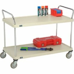 Nexel® Plastic Utility Cart w/2 Shelves & Poly Casters, 600 lb. Cap, 48"L x 24"W x 39"H, Tan -Utility Carts Elegant store B2256446 05