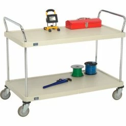 Nexel® Plastic Utility Cart w/2 Shelves & Poly Casters, 600 lb. Cap, 48"L x 24"W x 39"H, Tan -Utility Carts Elegant store B2256446 06