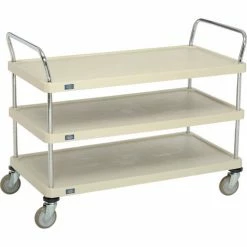 Nexel® Plastic Utility Cart w/3 Shelves & Poly Casters, 900 lb. Cap, 48"L x 24"W x 39"H, Tan