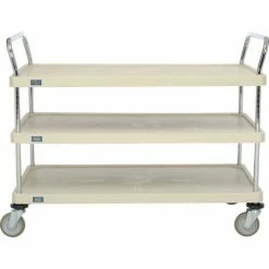 Nexel® Plastic Utility Cart w/3 Shelves & Poly Casters, 900 lb. Cap, 48"L x 24"W x 39"H, Tan -Utility Carts Elegant store B2256467 02