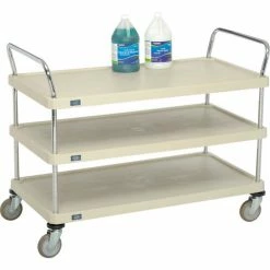 Nexel® Plastic Utility Cart w/3 Shelves & Poly Casters, 900 lb. Cap, 48"L x 24"W x 39"H, Tan -Utility Carts Elegant store B2256467 05