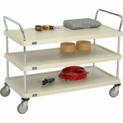 Nexel® Plastic Utility Cart w/3 Shelves & Poly Casters, 900 lb. Cap, 48"L x 24"W x 39"H, Tan -Utility Carts Elegant store B2256467 06