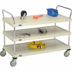 Nexel® Plastic Utility Cart w/3 Shelves & Poly Casters, 900 lb. Cap, 48"L x 24"W x 39"H, Tan -Utility Carts Elegant store B2256467 07