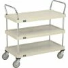 Nexel® Plastic Utility Cart w/3 Shelves & Poly Casters, 900 lb. Cap, 36"L x 18"W x 39"H, Tan