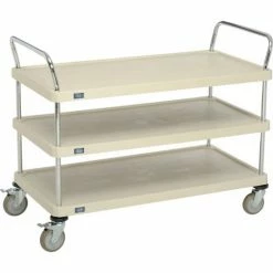 Nexel® Plastic Utility Cart w/3 Shelves & Poly Brake Casters, 900 lb. Cap, 48"L x 24"W x 39"H