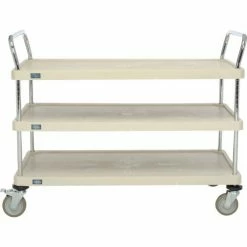 Nexel® Plastic Utility Cart w/3 Shelves & Poly Brake Casters, 900 lb. Cap, 48"L x 24"W x 39"H -Utility Carts Elegant store B2276530 02