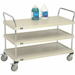 Nexel® Plastic Utility Cart w/3 Shelves & Poly Brake Casters, 900 lb. Cap, 48"L x 24"W x 39"H -Utility Carts Elegant store B2276530 05