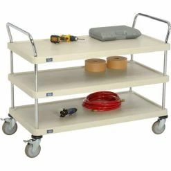 Nexel® Plastic Utility Cart w/3 Shelves & Poly Brake Casters, 900 lb. Cap, 48"L x 24"W x 39"H -Utility Carts Elegant store B2276530 06