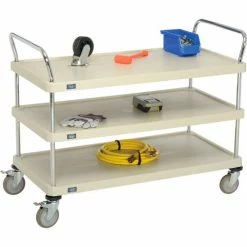 Nexel® Plastic Utility Cart w/3 Shelves & Poly Brake Casters, 900 lb. Cap, 48"L x 24"W x 39"H -Utility Carts Elegant store B2276530 07