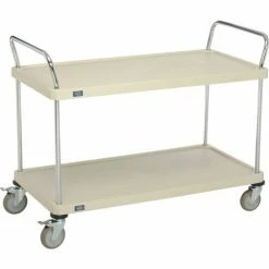 Nexel® Plastic Utility Cart w/2 Shelves & Poly Brake Casters, 600 lb. Cap, 48"L x 24"W x 39"H