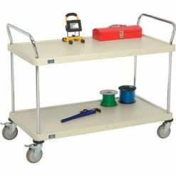 Nexel® Plastic Utility Cart w/2 Shelves & Poly Brake Casters, 600 lb. Cap, 48"L x 24"W x 39"H -Utility Carts Elegant store B2276531 06