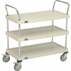 Nexel® Plastic Utility Cart w/3 Shelves & Poly Brake Casters, 900 lb. Cap, 36"L x 18"W x 39"H