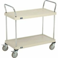 Nexel® Plastic Utility Cart w/2 Shelves & Poly Brake Casters, 600 lb. Cap, 36"L x 18"W x 39"H