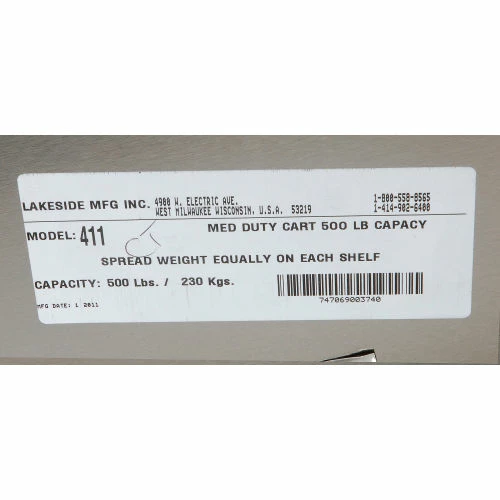 Lakeside® Steel Utility Cart w/3 Shelves, 500 lb. Capacity, 39-1/4"L x 23-3/8"W x 49-1/4"H 15 Lakeside® Steel Utility Cart w/3 Shelves, 500 lb. Capacity, 39-1/4"L x 23-3/8"W x 49-1/4"H - Image 15