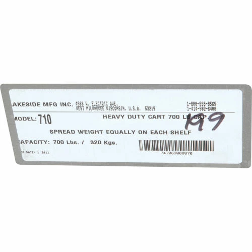 Lakeside® Steel Utility Cart w/2 Shelves, 700 lb. Cap, 38-5/8"L x 22-3/8"W x 37-1/8"H 16 Lakeside® Steel Utility Cart w/2 Shelves, 700 lb. Cap, 38-5/8"L x 22-3/8"W x 37-1/8"H - Image 16