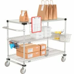 Nexel® Chrome Curbside Cart w/Shelves & Polyurethane Casters, 48"L x 24"W x 40"H