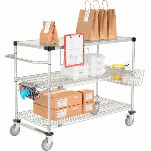 Nexel® Chrome Curbside Cart w/Shelves & Polyurethane Casters, 60"L x 24"W x 40"H 1 Nexel® Chrome Curbside Cart w/Shelves & Polyurethane Casters, 60"L x 24"W x 40"H