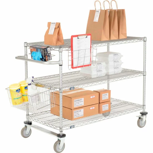 Nexel® Chrome Curbside Cart w/3 Shelves & Polyurethane Casters, 60"L x 18"W x 40"H 1 Nexel® Chrome Curbside Cart w/3 Shelves & Polyurethane Casters, 60"L x 18"W x 40"H